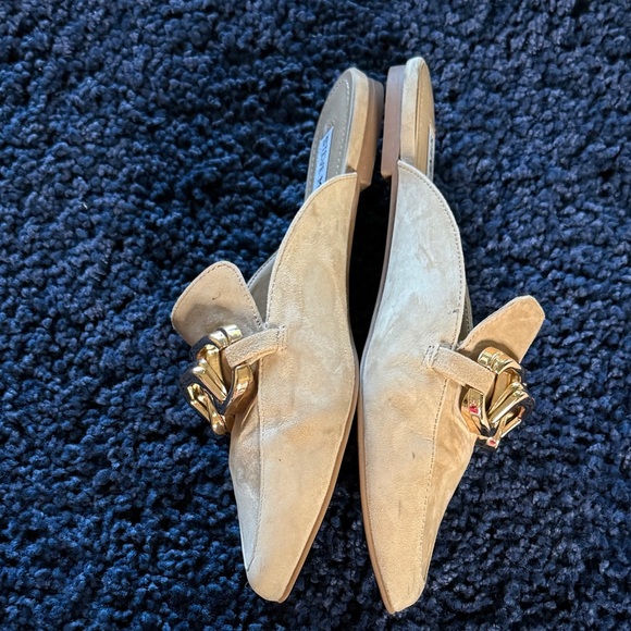 Steve Madden Friends Tan Suede Gold Chain Pointed-Toe Loafer Slides Sz 7.5 - Picture 3 of 11